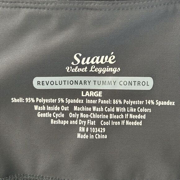 Suave Black Velvet Leggings Pants Sz Large Revolutionary Tummy Control Stretch - Picture 4 of 6